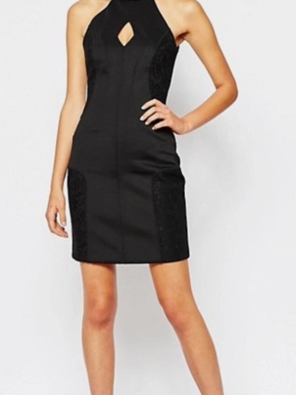 NWT French Connection Scubalicious Halter Fitted Cocktail Dress Black Size 2